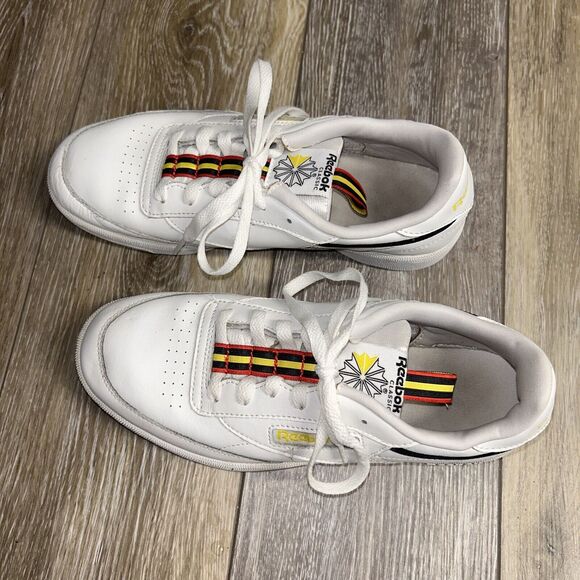 Reebok Classic Club C 85 Youth US Size 5.5 White Yellow Red Sneaker Shoes EG5284 - Picture 7 of 13